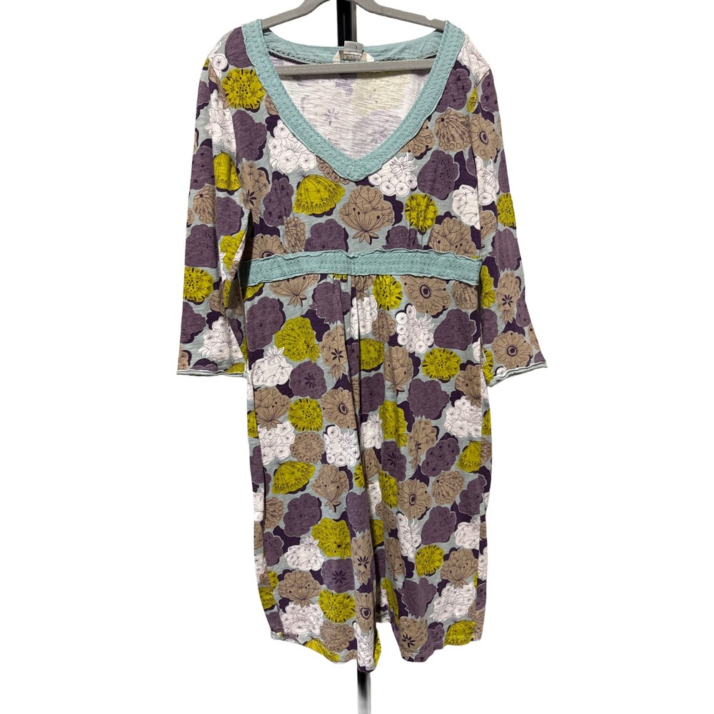 Boden Floral Print Cotton Dress Embroidered Trim Empire Waist Women's Size 8R